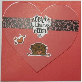 "Handmade" Valentine's Day Handmade Heart Card 3" x 3" Lot 4 w/envelopes Love U Like Otter