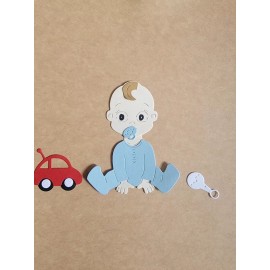 Unbranded Cute Baby Boy With Binky, Rattle & Toy Car cardstock Diecuts scrapbook & Cards