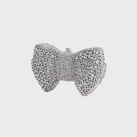 Tngan Women Luxury Bowknot Shaped Evening Clutch Sparkling Rhinestones Handbag for Banquet Wedding Party, A-black