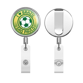 I Love Sao Paulo Brazil Soccer Travel Label Round ID Badge Key Card Tag Holder Badge Retractable Reel Badge Holder with Belt Clip