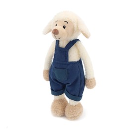 Exquisitely Crafted Fluffy Sheep Plush Toy Dressed in Adorable Navy Corduroy Overalls - Super - Soft, Huggable Stuffed Animal, Perfect for Kids' Bedtime Cuddles and as a Delightful Home Decor Accent