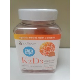 youtheory K2 D3 Zero Sugar Gummies, 120 Peach Gummies Vitamins