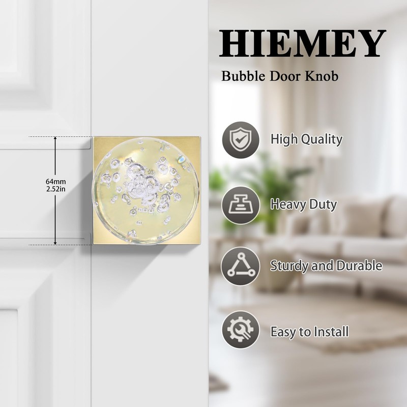 HIEMEY Passage Glass Door Knobs Interior, Round Clear Bubble Crystal