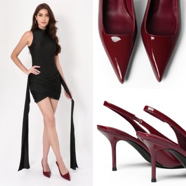 iiimmu Women's Faux Patent Stiletto Heels 3.5" Closed Pointed Toe Slingbacks for Date Night Party and Formal Outfits, Red, Size 6