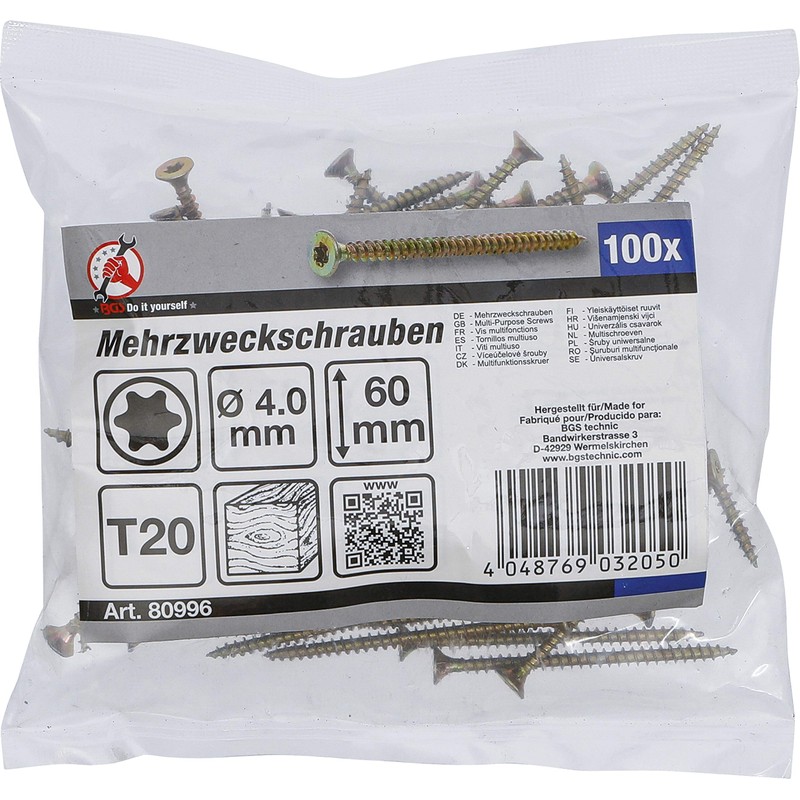 BGS Diy 80996 | Multi-Purpose Screws | T-Star (for Torx)