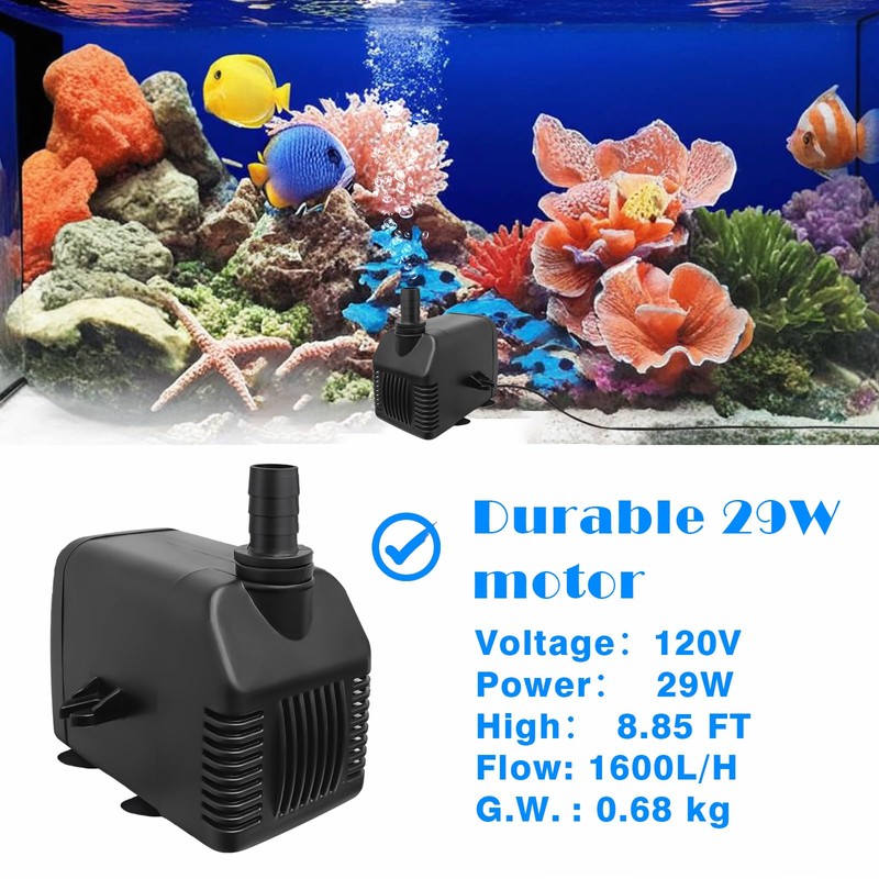 Pump 800GPH Ultra Quiet with Dry Burning Protection 8.8ft High