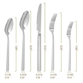 Kelenfer Silverware Set Flatware Set 18/10 Stainless Steel Mirror Polished 20 Pieces Cuboid Handle Cutlery Set Service for 4