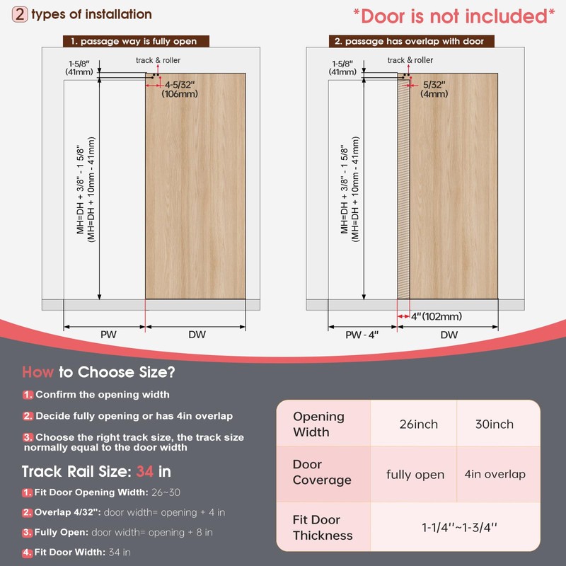 34" Concealed Sliding Barn Door Hardware Kit with Soft Close