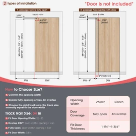 34" Concealed Sliding Barn Door Hardware Kit with Soft Close Mechanism for 26in Passage Opening, Hidden Sliding Door Hardware, Wall Mount for Interior Wooden Door (NO Door)
