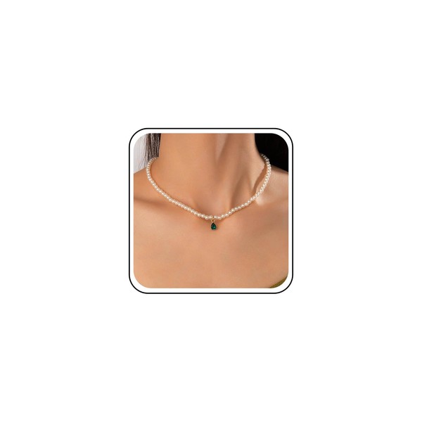 Inateannal Boho Perlenkette Choker Halskette Grüner Smaragd Anhänger Halskette Gold