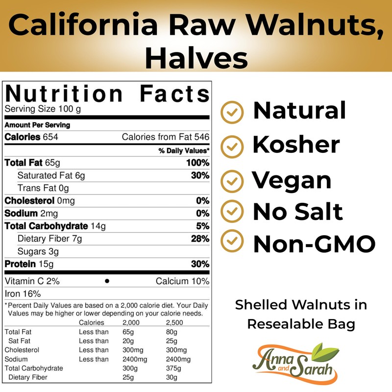 California Raw Walnuts, Halves 16 Oz, 100% Natural, No Preservatives,