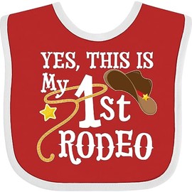 inktastic Yes, This Is My 1st Rodeo- Cowboy Hat with Red Band, Lasso Baby Bib Red and White 35612
