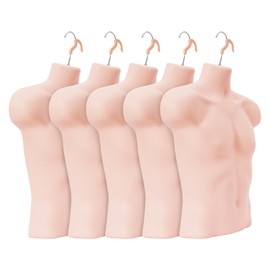 5 Pack Male Mannequin Torso with Hanging Hook, Hollow Back Body Stackable Dress Form for Tshirt Display, Countertop, Craft Shows, Photos and Design