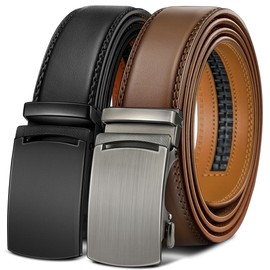 KEMISANT Ratchet Belts for Men 2-Pack, Men's Stylish Leather Belts in Gift Set 35mm(Black/Tawny,48"-56" Waist Adjustable)