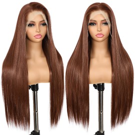 BABEHERS 13X6 Auburn Brown Glueless Wig Synthetic Long Straight Lace Front Wigs for Women Pre-Plucked Ready to Wear Upgraded with Premium Fiber 26 Inch Daily Party Use