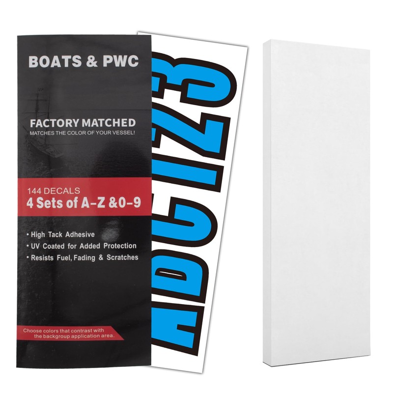 QuickMariner 4 Sets 3" Solid Blue Alpha-Numeric Registration Numbers and