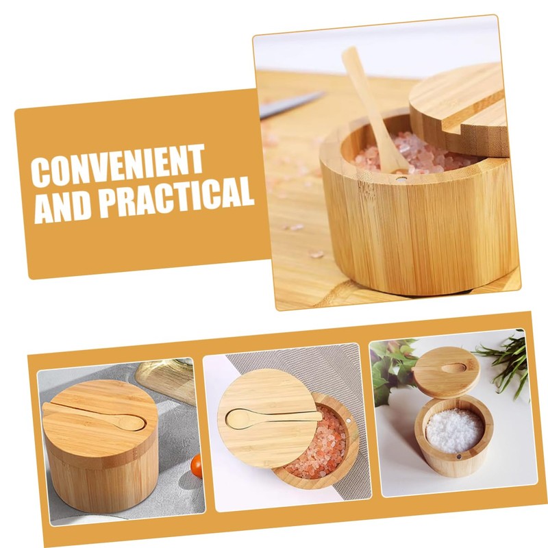 STOBAZA Multi-Function Wooden Salt Box Magnetic Lid Seasoning Canister Kitchen