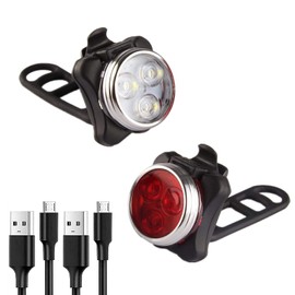 FUNTOCA Luces para Bicicleta, Luz Delantera y Trasera para Bicicleta, Faros LED para Bicicleta Recargable USB, IPX5 Lampara Bicicleta de Montaña 4 Modos, Luz Bicicleta para Ciclismo,Camping,Senderismo