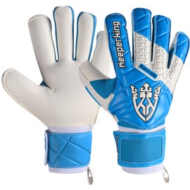 Keeperking SP 2.0, Junior, Teenagers, Adults, Children's Goalkeeper Gloves with Fingersaves, Men's Latex Goalkeeper Gloves with Strong Grip and Removable Finger Protection (8, Cyan-White)