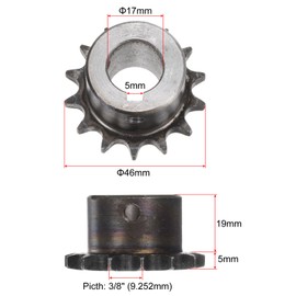 sourcing map 2pcs ISO/DIN 06B-1 Roller Chain Sprocket B Type 17mm Bore, 3/8" Pitch, A3-Steel Single Strand Roller Sprocket Hardened 14 Tooth