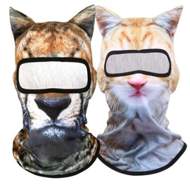 2PACK Cat Ski Mask 3D Cat Sheisty Balaclava with Ears Perfect for Skiing & Biking Music Festivals Parties (US, Alpha, Medium, Mask Set 3)