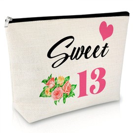 13th Birthday Gifts for Girls Daughter Sweet 13 Girls Gifts Makeup Bag Happy 13 Year Old Birthday Gifts for Daughter from Mum Turning Thirteen Gift for Teens Cosmetic Bag Travel Makeup Pouch