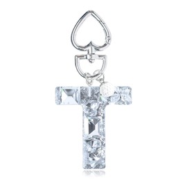 YSUY Sparkly Initial Letter Charm Keychain, Women's Bling Cup Accessories, Mini Backpack Bag Charm, Cute Heart Keychain Accessories for Girls, Women's Keychains for Car Keys, Good Gift Keychains (T)