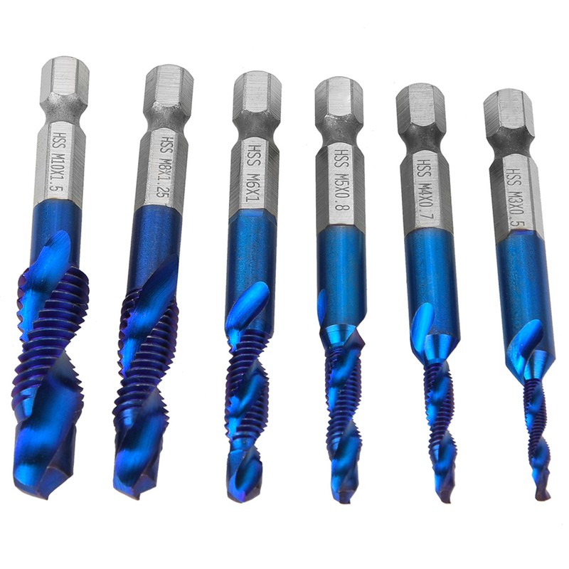 6PCS High Speed Steel 6.35mm Hex Shank Tap Drill Bit