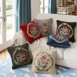 Qupace 2Pcs Green Vintage Embroidered Throw Pillow Covers for Sofa Couch,Green Cushion Headboard Pillow Euro Sham Covers for Living Room