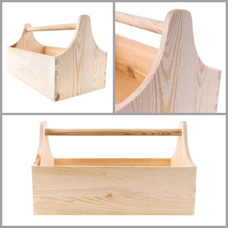 Creative Deco Unpainted Wooden Toolbox Storage Box with Handle |