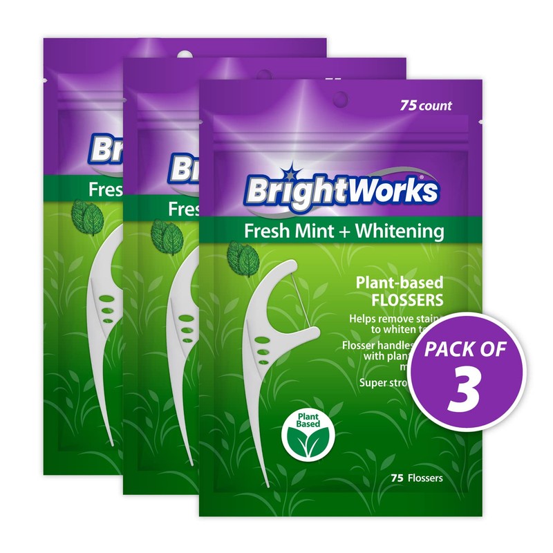 225 Piece BrightWorks Fresh Mint + Whitening Dental Flossers with