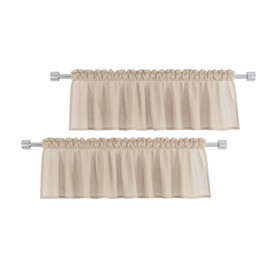 UPOPO Beige Valances 2 Pieces 15 inches Long Sheer Curtain Valance Living Room Bedroom Kitchen Voile Transparent Light Filtering Valance Curtain Small Short Door Window Treatment Rod Pocket