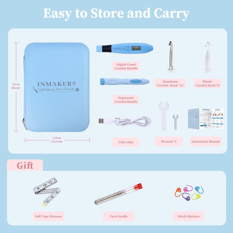INMAKER Light up Crochet Hook Set Ergonomic, 18in1 Counting Crochet