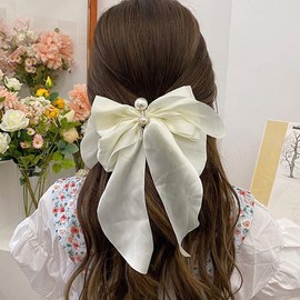 Pearl Bow Hair Clips for Women Girls Hair Bows Clips for Girls Women Beige Bow Barrettes Long Tail Hair Clip with Bow Knot Hair Accessories for Women Girls
