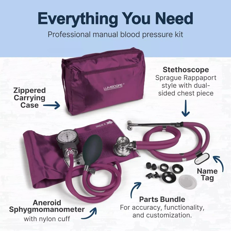 Lumiscope Professional Blood Pressure Kit - Stethoscope, Manual BP Cuff