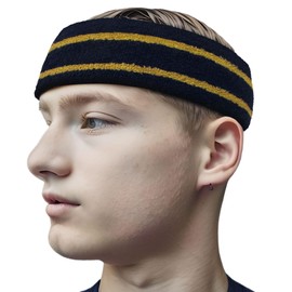 Couver de largo grueso más amplio Baloncesto cabeza de rizo con 2 Rayas [1 pieza], Azul marino, dorado