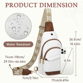 KASQO Sling Bag for Women, PU Leather Crossbody Bag Small Chest Bag Shoulder Bag Womens Fanny Pack Belt Bag for Daily Travel Work, Beige and Brown