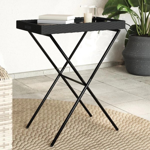 Unbranded Folding Tray Table Black Flat PE rattan Small Foldable
