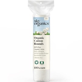 Cotton Rounds Organic by Sky Organics (100 ct.), Fragrance & Chlorine-Free Cotton Pads, 100% Biodegradable Ultra Absorbent Cotton Pads, Cruelty-Free N
