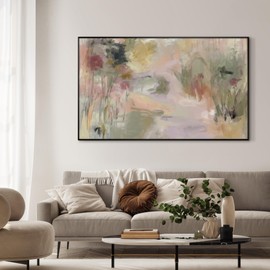 36"x60" XL Framed Wall Art - Romantic Garden in Soft Pastels Abstract Floral (Frame Assembly Required)