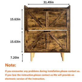 JOKOLO Shoe Cabinet Storage,Farmhouse Freestanding Organizer with 2 Flip Drawers and 4 Wooden feet,Narrow Shoe Rack Cabinet for Entryway,Rustic Brown