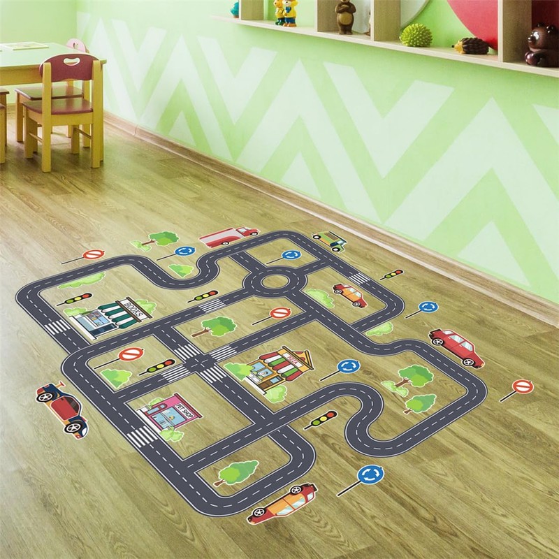 Car Road Signs Floor Stickers, Self-adhesive Car Transportation Road Wall