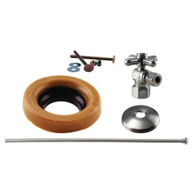 Westbrass D1615TBX-07 Cross Handle Toilet Installation Kit with with Wax Ring Gasket, Closet Bolts, 1/4-Turn 1/2" IPS Angle Stop, Supply Line Riser and Flange, Satin Nickel