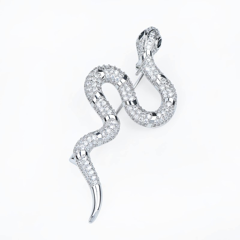 VVCome Crystal Snake Brooch Pin Vintage Suit Accessory Metal Serpent