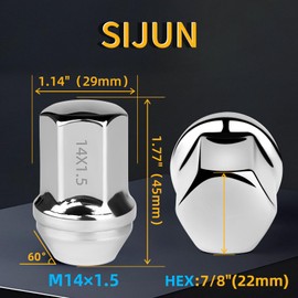 SIJUN 14x1.5 Lug Nuts M14-1.5 Lug Nuts Set for Chevy Silverado 1500,GMC Sierra 1500,Ram 1500,Jeep Grand Cherokee,1.77" Height 7/8" Hex,Truck Nuts,Chevy Silverado 1500 Accessories,611-330 24PCS