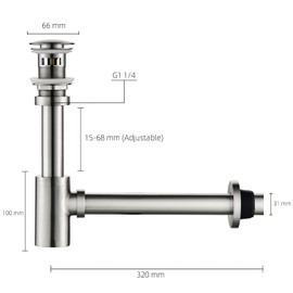 Heixutas Brass P Trap Set: 1-1/4 Bottle P-Trap with Bathroom Sink Stopper - Sink Drain Plumbing Kit for Pipe Replacement (Silver, with Overflow)