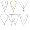 Tanyoyo Lock Key Pendant Necklace Statement Long Chain Punk Multilayer