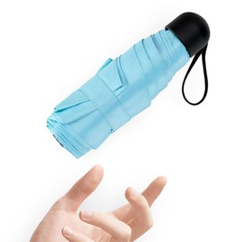 Mini Small Umbrella Pocket Umbrella with 6 Ribs, 260T Fabric & Aluminium Umbrella Stand, Compact Foldable Lightweight Outdoor UV Protection Umbrellas for Women and Children Travel Blue Umbrella