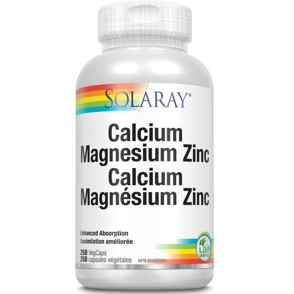 Solaray Calcium Magnesium Zinc, 250 Vegetable Capsules, 250 Vegetable Capsules