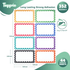 Name Tags Stickers 352 Pcs (3.5 x 2.25 Inches) with Waterproof Marker-Assorted Large Name Tags for Clothes with Colorful Border & Strong Adhesion on Fabric,Paper,Plastic–Ideal for Home & Office